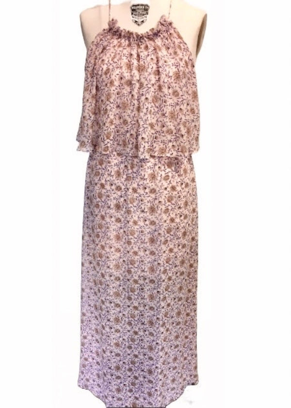 H&M Women's blush pink full length floral printed chiffon maxi dress, XS/S