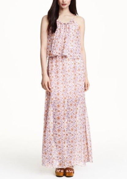 H&M Women's blush pink full length floral printed chiffon maxi dress, XS/S