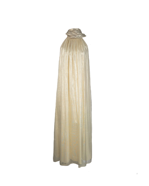 AJE Women's pale gold sleeveless halter gown with sash, 12