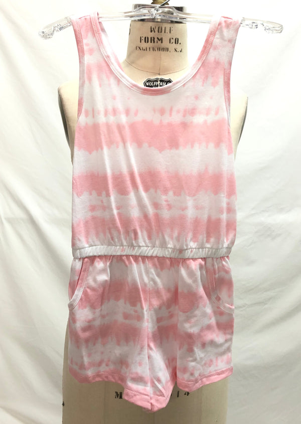 JOE FRESH Girls pink & white tie-dye cotton romper, 6
