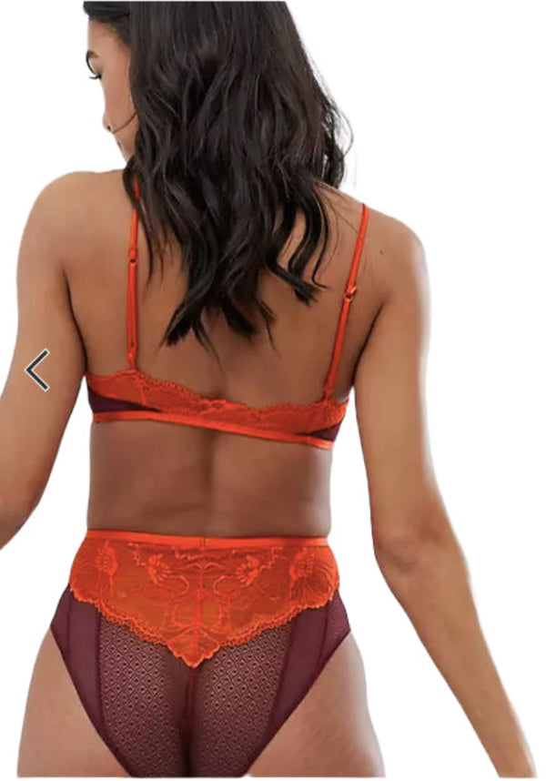 FREE PEOPLE burgundy & orange lace "Olivia" high-waist panties, S