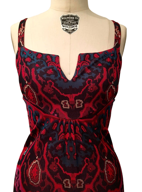 DIANE VON FURSTENBERG Women's dark red jersey patterned carpet midi dress, 6
