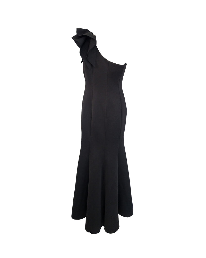 ELIZA J Women's black scuba one shoulder gown, 12