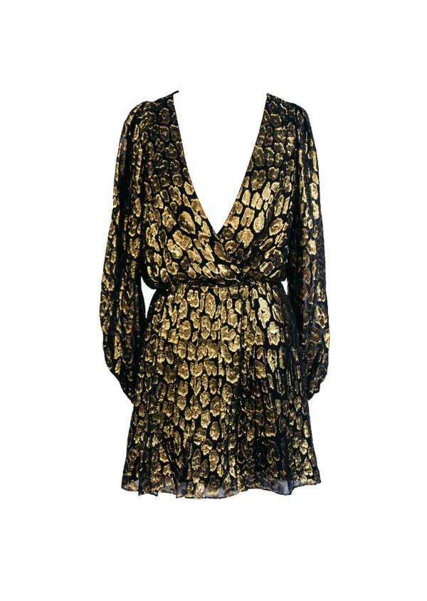 A.L.C. Women's black/gold leopard fil coupe long sleeve mini dress, 6