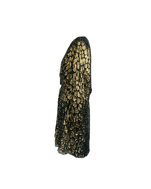 A.L.C. Women's black/gold leopard fil coupe long sleeve mini dress, 6