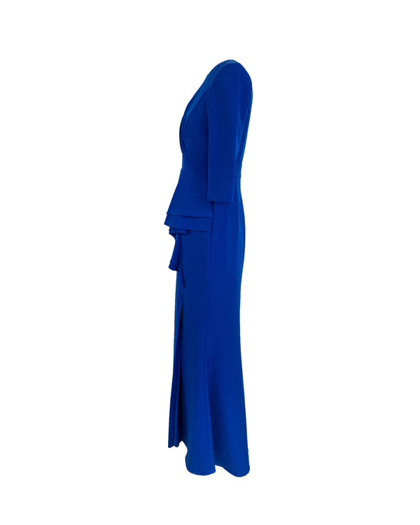 ELIZA J Women's royal blue side ruffle faux wrap gown, 4/6