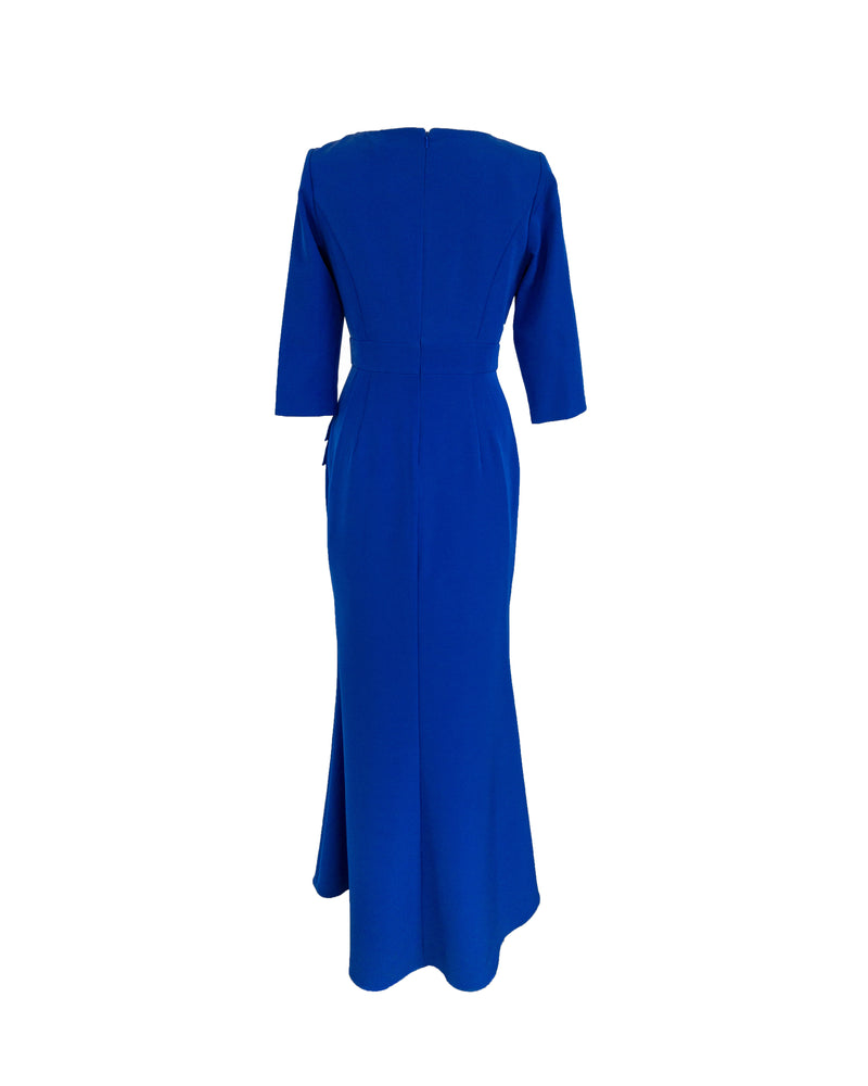 ELIZA J Women's royal blue side ruffle faux wrap gown, 4/6