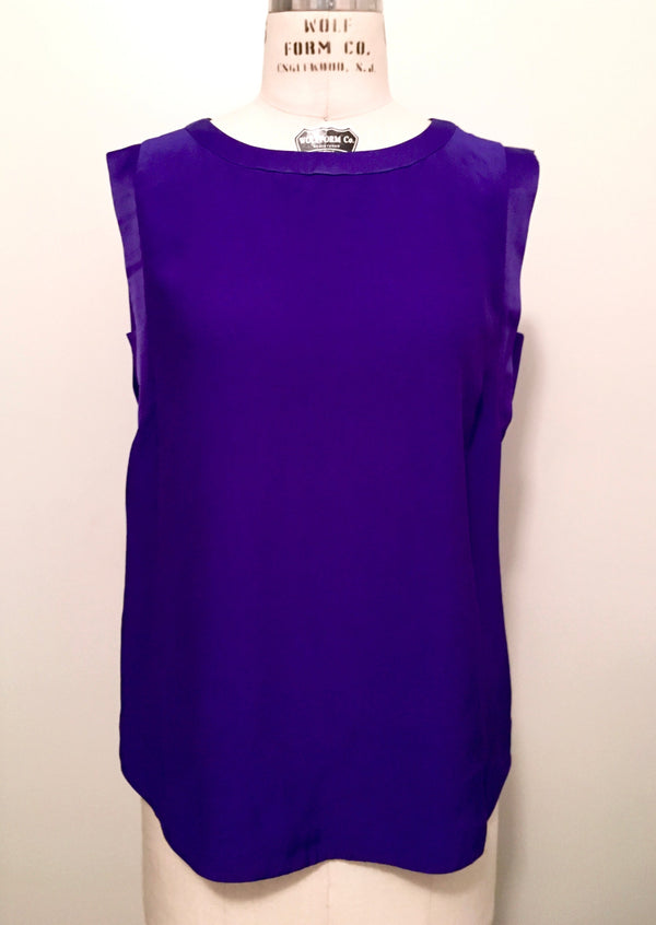 LORD & TAYLOR 424 Fifth Women's purple rayon sleeveless top w/ satin trim, S