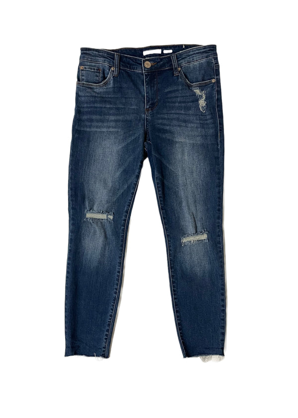 STS BLUE Women's medium blue wash distressed crop slim jeans, 29
