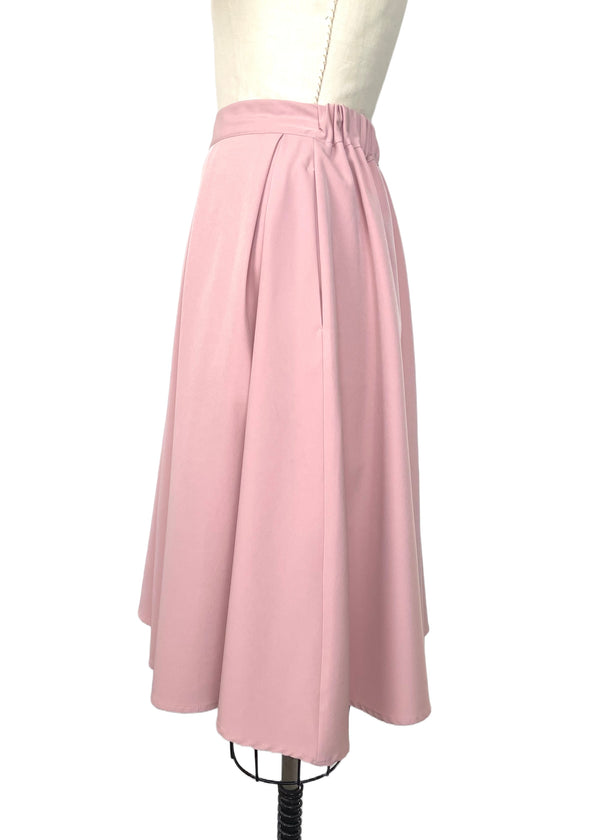 URBAN COCO Women's pink polyester twill box pleat circle midi skirt w/ side pockets, S