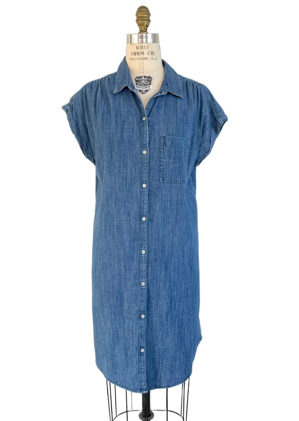 OLD NAVY Women's denim shirt dress w/ gathered yoke short sleeve, L