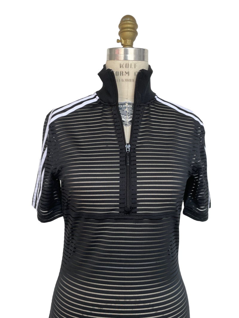 ADIDAS X FIORUCCI Women's black & white sheer stripe "FireBird" mini dress, S