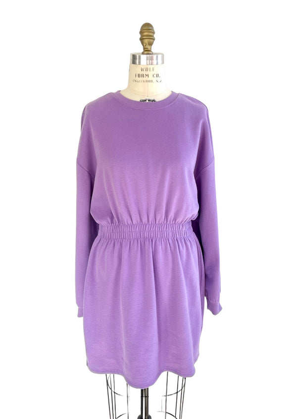 H&M Women's violet fleece relaxed fit dolman sleeve mini dress w/ ruched waist, M