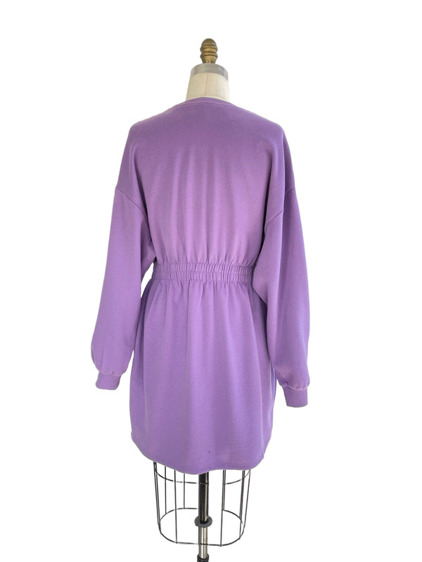 H&M Women's violet fleece relaxed fit dolman sleeve mini dress w/ ruched waist, M