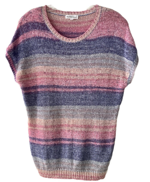 NORTHERN REFLECTIONS Women's crochet pink/blue knit sleeveless top, M