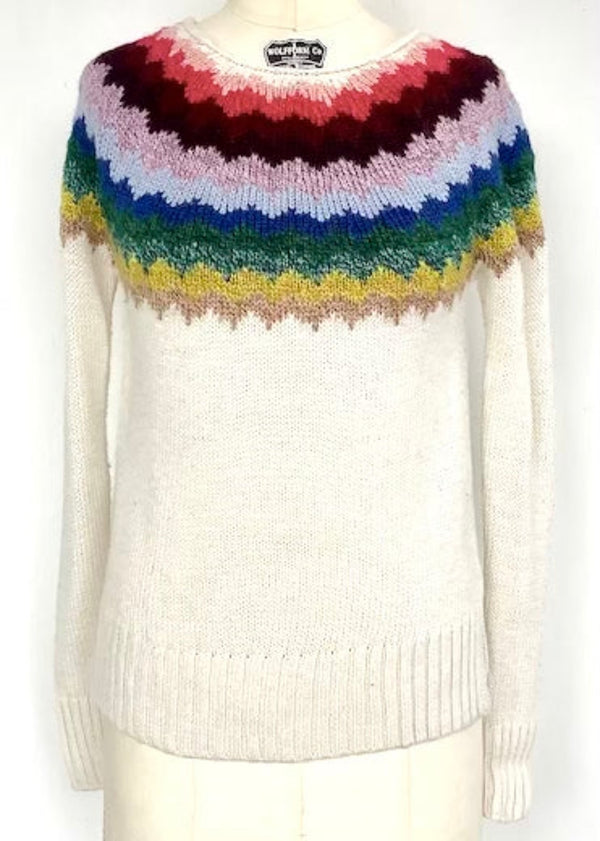 AMERICAN EAGLE Women’s cream/rainbow fairisle sweater,  XS