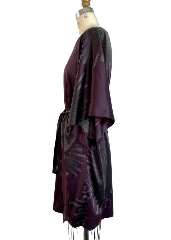 VERO MODA Women's eggplant plum & charcoal starburst satin kimono sleeve shift, L