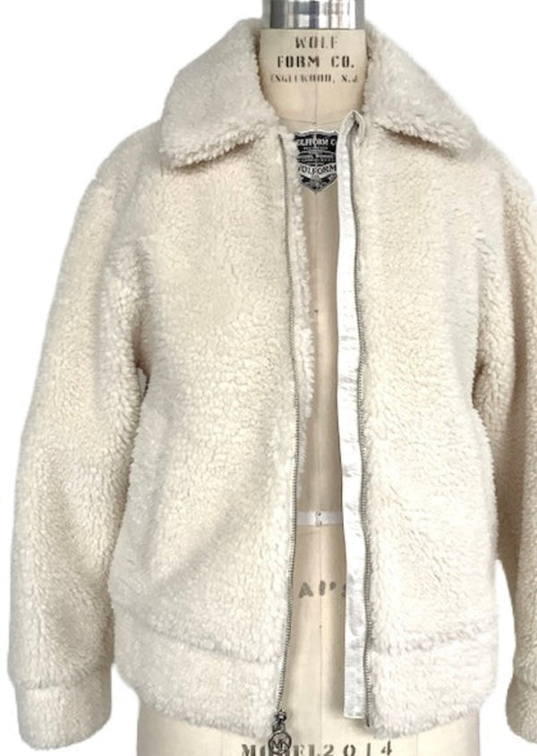 MICHAEL KORS Girls cream zip front teddy bomber jacket, 14