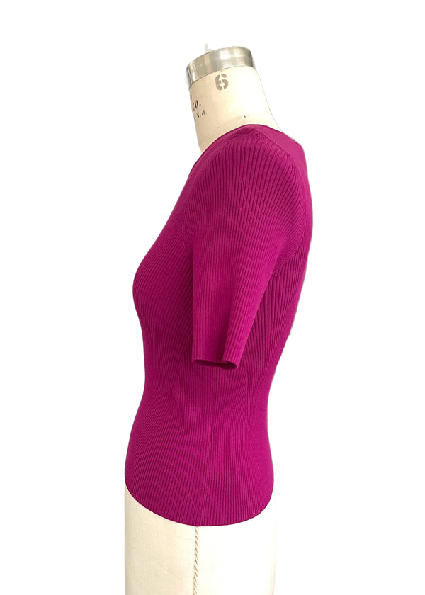 SIMONS VISION Women’s dark pink short sleeve rib knit top, S