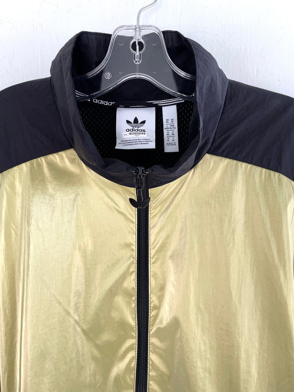 ADIDAS Men's black nylon & gold block zip front stand collar windbreaker jacket, XL