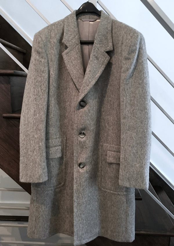 CALABRETTA Mens grey wool mohair single breasted 3 button topcoat w/ horn buttons,  40 R