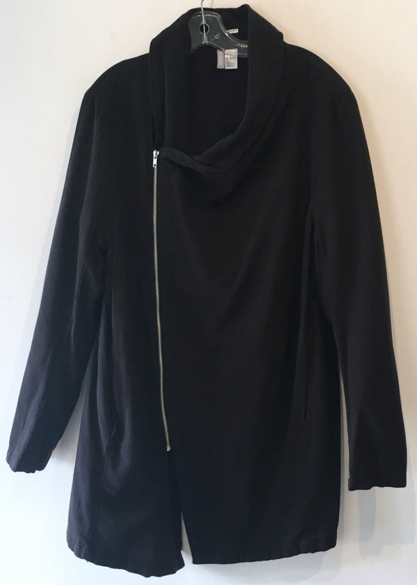 H&M Mens black cotton asymmetrical zip shawl collar jacket with pockets, L