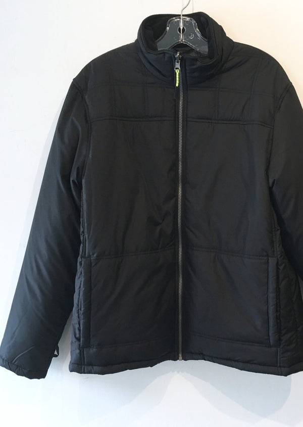 ATHLETIC WORKS Mens black nylon light weight puffer jacket w/ standup collar, M