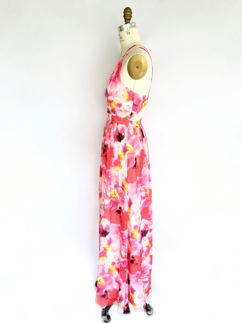 AIDAN MATTOX Women's pink halter multi-coloured floral chiffon gown, 4