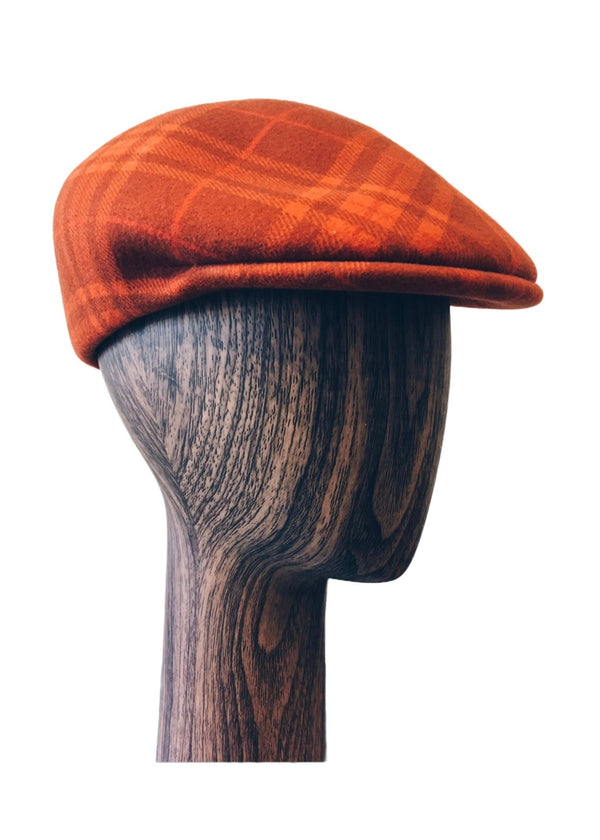 PLATFORM Unisex orange wool plaid driving cap, NS