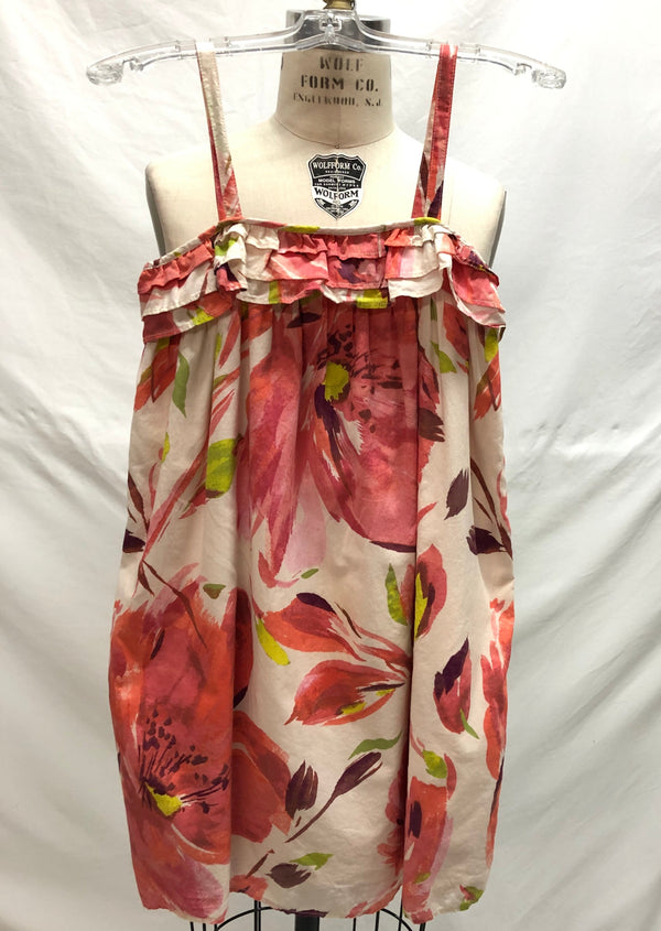 GAP KIDS Girls cream w/ coral floral print strappy sun dress, M / 8