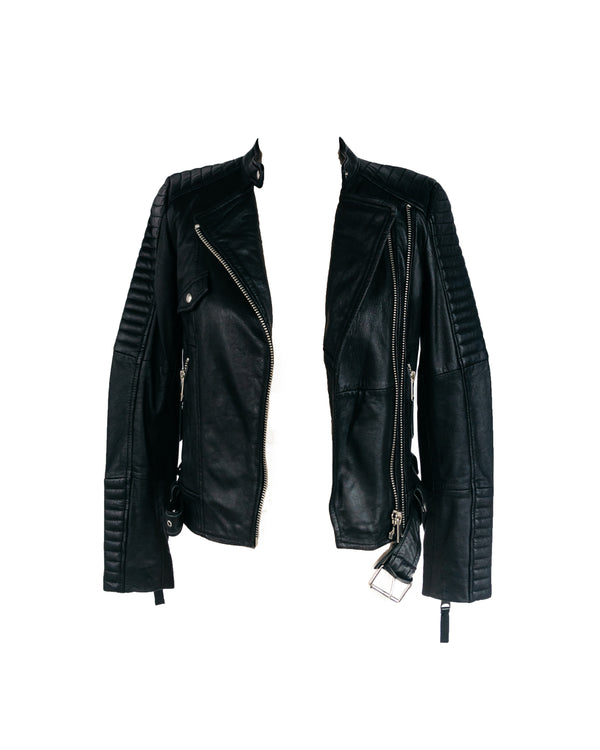 ZARA TRAFALUC Women's black leather moto jacket, XS