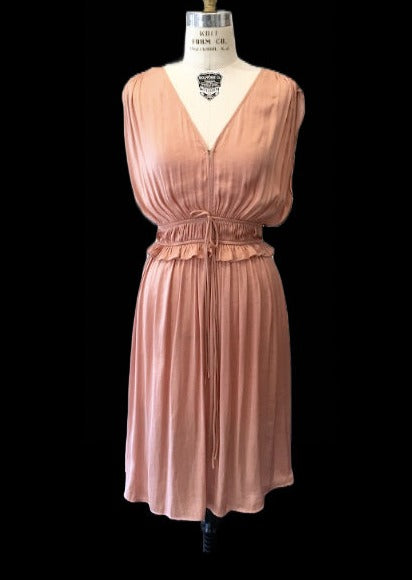 H&M Women's shimmery peach ruched elastic waist band v-neck sleeveless dress, 8
