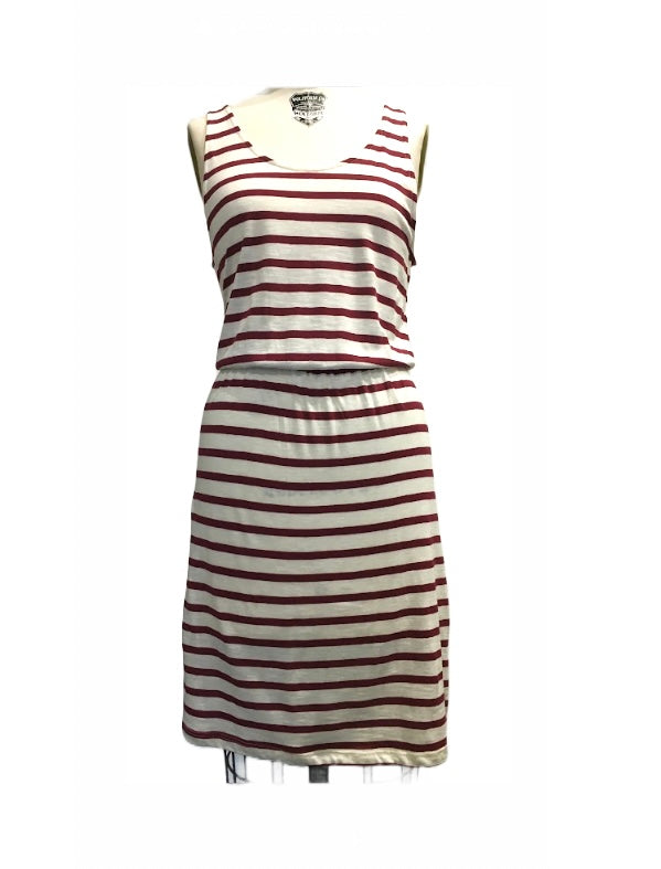 H&M Women's cream & cranberry striped cotton sleeveless dress, S