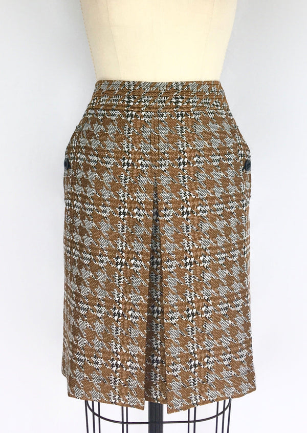RAFFINATI VINTAGE 80's brown and white houndstooth wool knee-length skirt