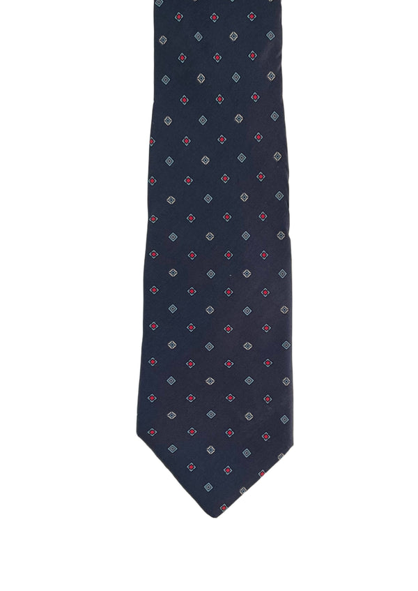 VALENTE Mens navy silk 3.25" tie w/ small diamond white/red pattern