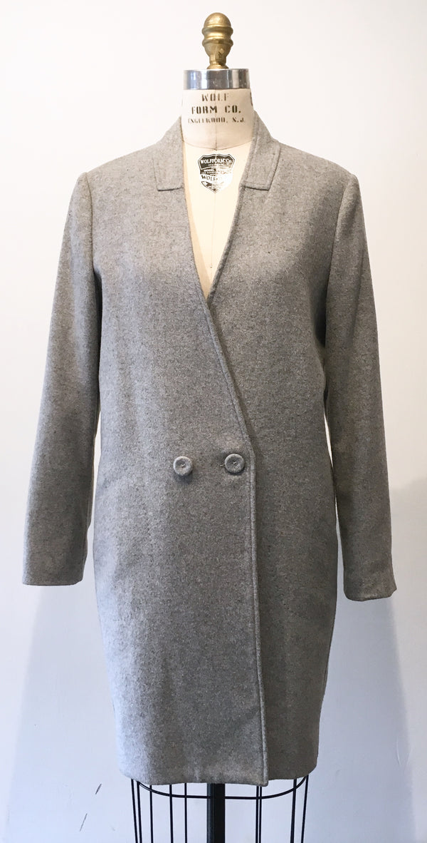 MANGO light grey wool mix 3/4 length double breasted 2 button coat, M