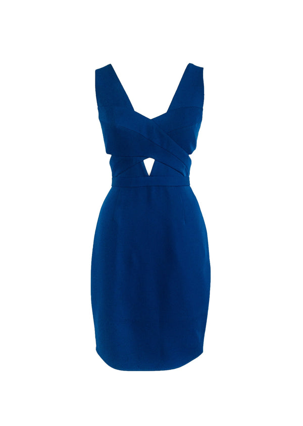 BCBG Women's cobalt sleeveless cocktail dress w/ side cutouts and front keyhole, 6
