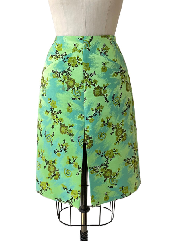 BAZAR BY CHRISTIAN LACROIX '90's green floral jacquard a-line skirt, 8 / M / 38
