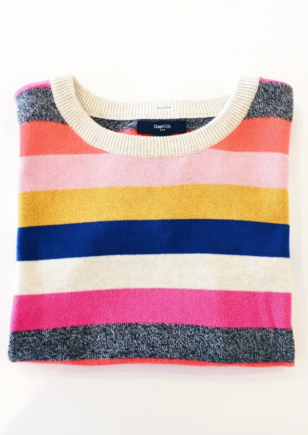GAP Girls multicoloured striped knit crewneck sweater, L