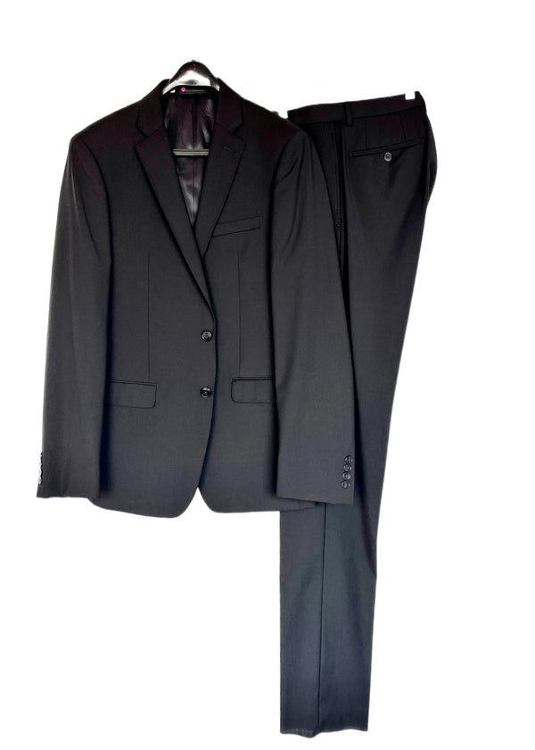 CALVIN KLEIN Mens black ‘slim fit stretch wool’ 2 button single breasted suit, 40L