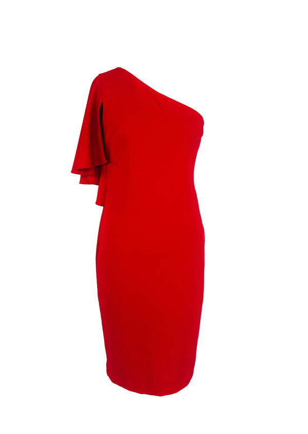 CALVIN KLEIN red jersey one shoulder cocktail dress w/ butterfly sleeve, 10