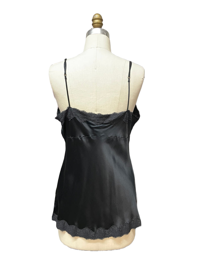 FYLO Women's black silk bias cut camisole w/ lace trim & adjustable straps, L