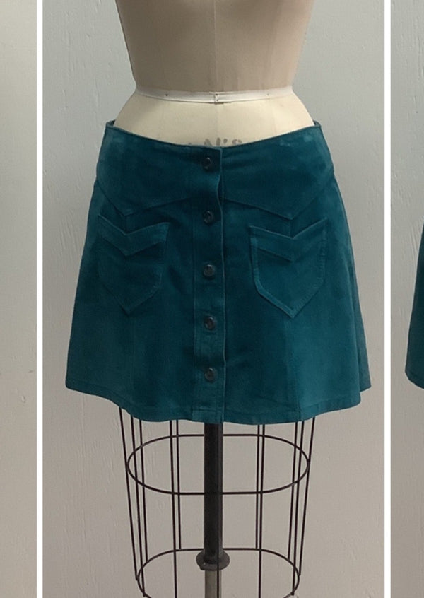 H&M Women's teal suede button front mini skirt, 6