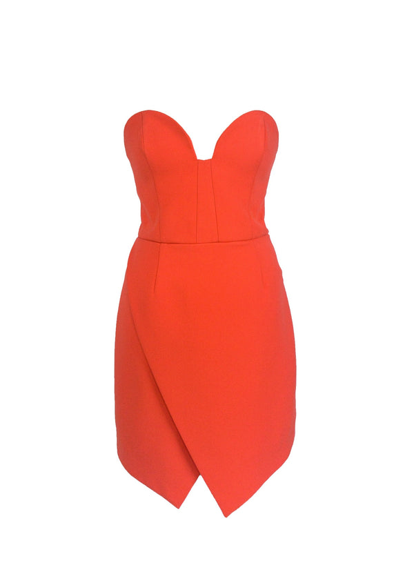 C/MEO COLLECTIVE coral strapless cocktail dress w/ sweetheart neckline & split at front hem, L