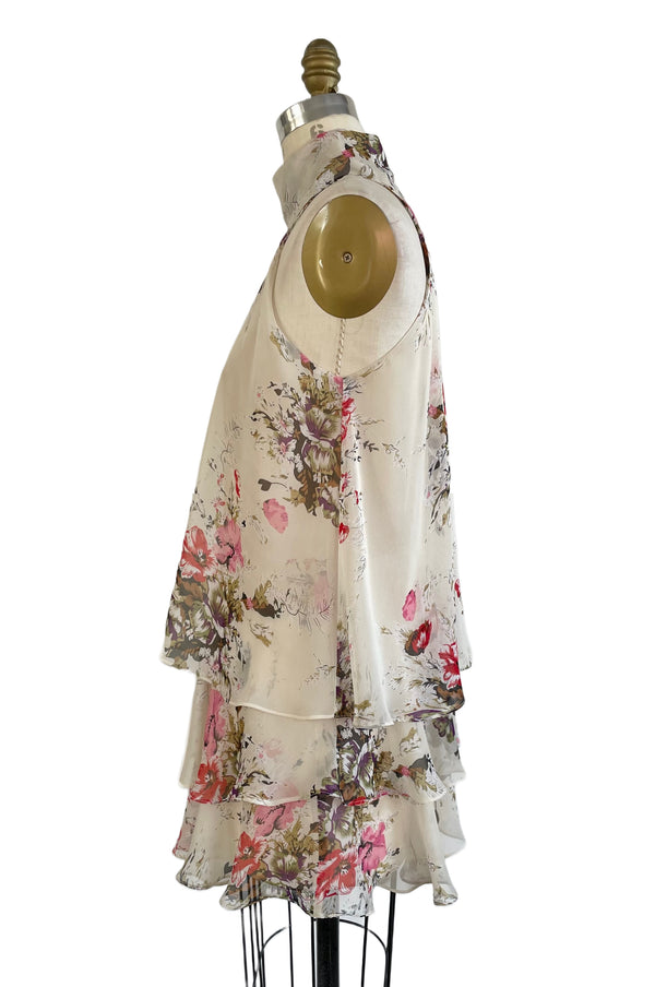 AVAHNA Women's cream floral bias cut layered halter mini dress, 10