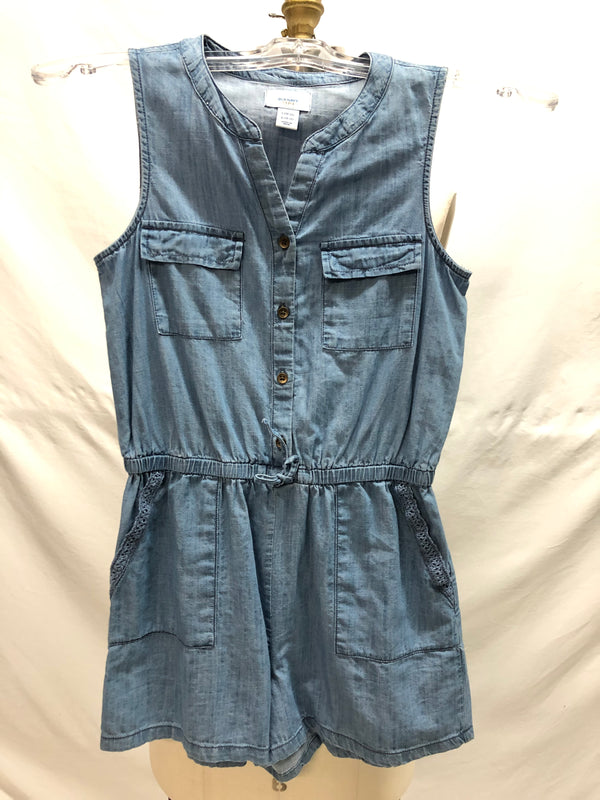 OLD NAVY Girls chambray romper w/ patch pockets, 10/12