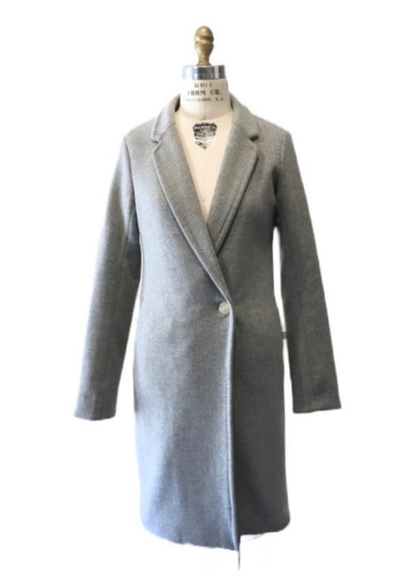 BABATON Women's grey wool one-button overcoat w/ notch lapel, XXS