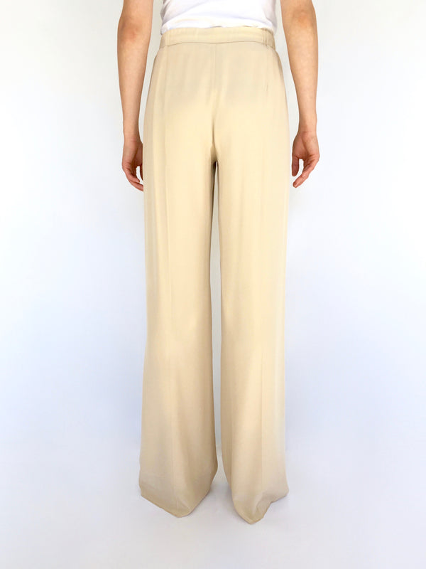MAX MARA Women's sand silk crepe de chine wide leg trousers w/ drawstring waist, 8