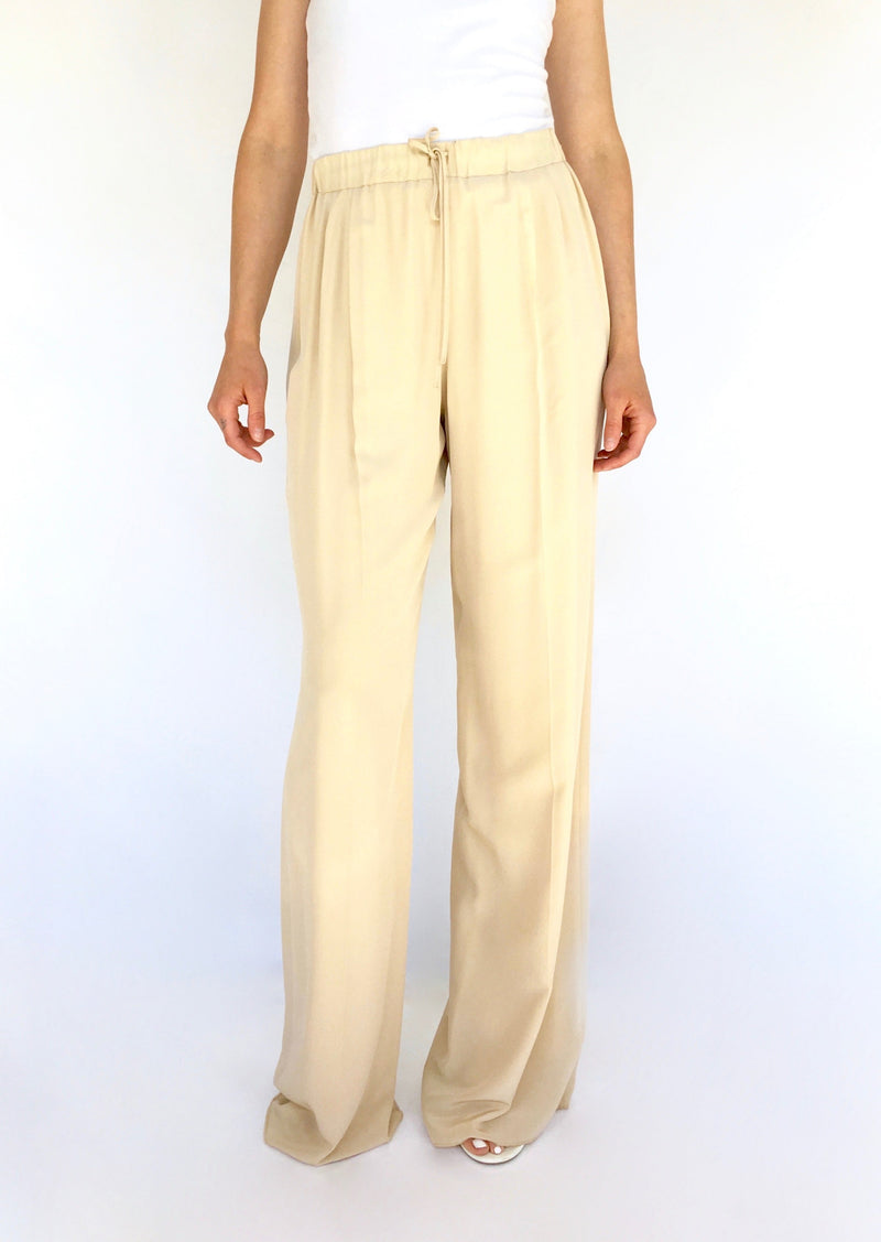 MAX MARA Women's sand silk crepe de chine wide leg trousers w/ drawstring waist, 8