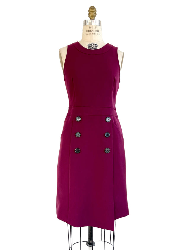 BANANA REPUBLIC Women's burgundy ponte sleeveless shift dress w/ double row buttons, 4